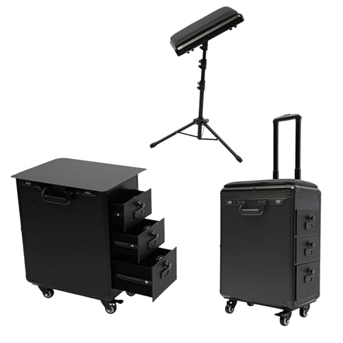 WUPYI Tattoo Travel Case with Tattoo Armrest,3 Drawers Portable Tattoo Workstation Makeup Train Case with Combination Lock and Wheels,for Tattoo Professional Artist Salons