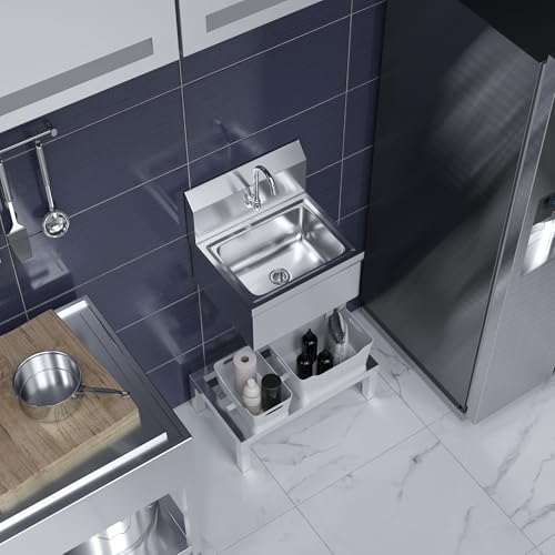 Image of Stainless Steel Hands Free Wall Mounted Hand Sink 17 in. x 15 in. with double knee valves and faucet