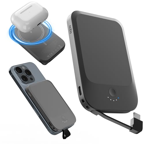 NOBIS Slim Magnetic Power Bank 5000mAh with Built-in Cable Wireless Portable Charger QC 3.0 22.5W PD...