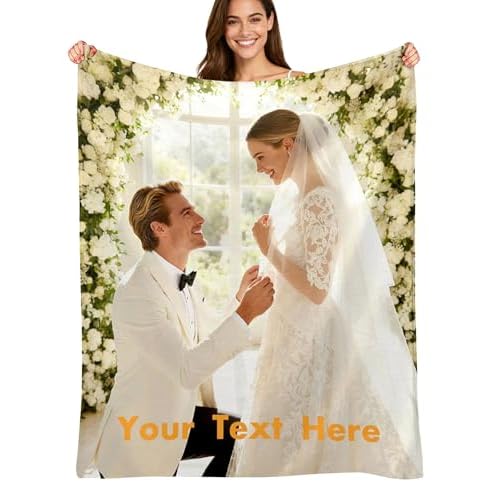 Custom4U Custom Blanket with Photo Text Customized Flannel Blanket Photo Blanket Personalized Blankets & Throws Christmas Birthday Gifts for Girlfriend Boyfriend 1 Photo-1