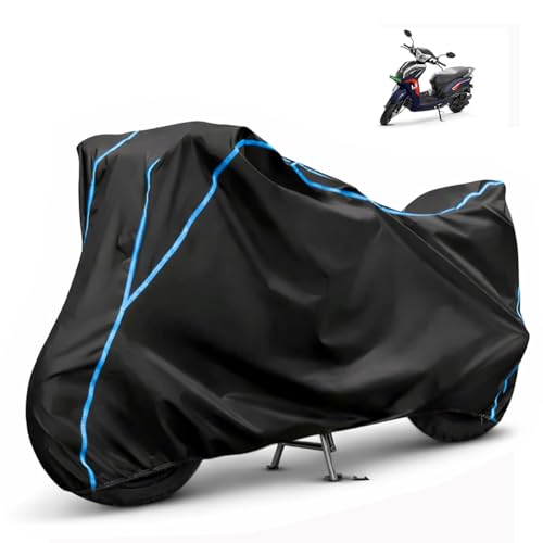 Image of Compatible with Ampere Magnus Neo Waterproof Two Wheeler Scooter Body Cover Water Resistant, Heavy Duty, UV Rays, Dust & Scratch Protection for All-Modal & Variants (Black,Sky Blue Piping)