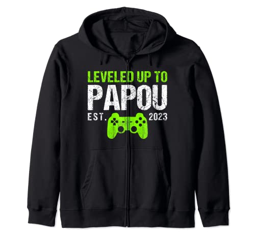 Leveled Up To Papou Est 2023 - Funny New Dad Gamer Vintage Felpa con Cappuccio