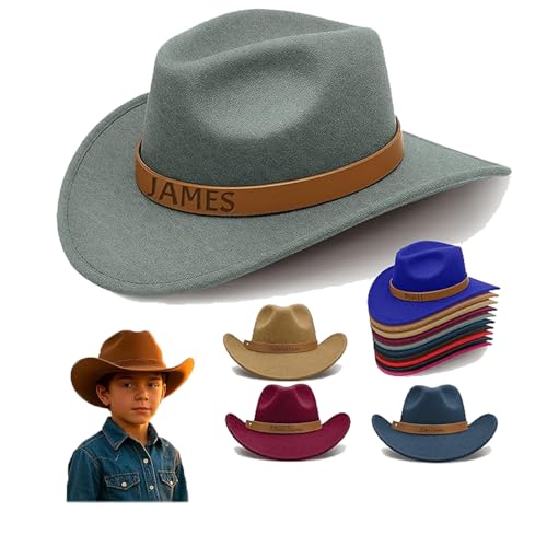 Custom Name Cowboy Hat for Boys & Girls - Western Leather Hatband, 10 Color Options, Felt Material Beige