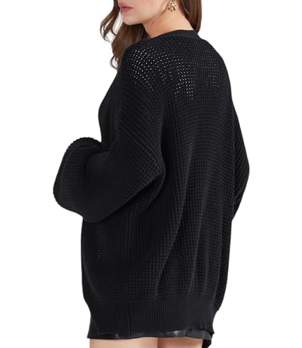 Image of QUALFORT Women's Oversized 100% Cotton Cardigan Sweater | Long Sleeve V Neck Button Down Open Front Knit Outerwear