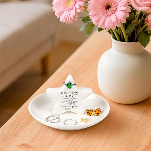 Image of PUDDING CABIN Best Friend Gift - Good Friends are Like Stars Ceramic Jewelry Dish, Star-Shaped Ring Holder for Vanity, Friendship Gift for Women, BFF, Sister