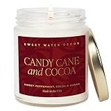 Sweet Water Decor Candy Cane and Cocoa Soy Candle - Hot Chocolate Peppermint Candle for Christmas Decor - Gold Foil Pattern 9oz Clear Jar, 40 Hour Burn Time, Made in The USA