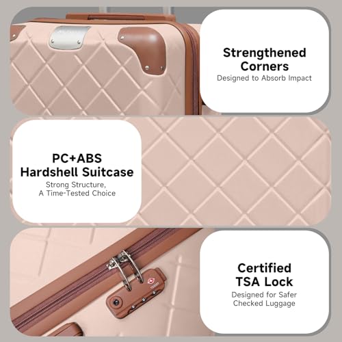 Image of Lightweight Carry on Luggage 22x14x9 Airline Approved Suitcases with Wheels YKK Zipper TSA Lock, 2 Piece Luggage Set for Weekend Getaways & Travel Business (14 /20 Pink)