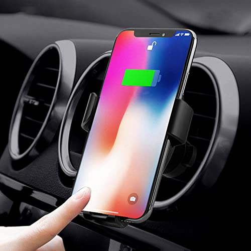 Wigjab 2022 Smart Car Wireless Charger Phone Holder - Wireless Auto-Sensing Car Charger, Qi 10W Fast Charging Air Vent & Dashboard Car Phone Holder, All Mobile Phones - Black, 110 X 93 X 55Mm #TOP5