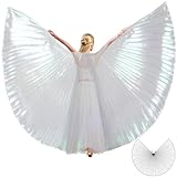 MUNAFIE Belly Dance Isis Wings with Sticks for Adult Belly Dance Costume Angel Wings for Halloween Carnival Performance white
