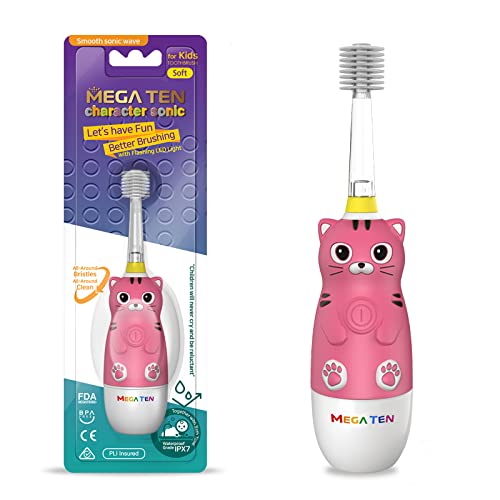 Image of MEGA TEN 360-Degree Kids Electric Toothbrush Made in Korea | LED Light & Soft Microfiber Bristles & Comfortable Grip | Fun & Easy Brushing for Kids 12-48 Months | Built-in Timer | BPA Free | Duck