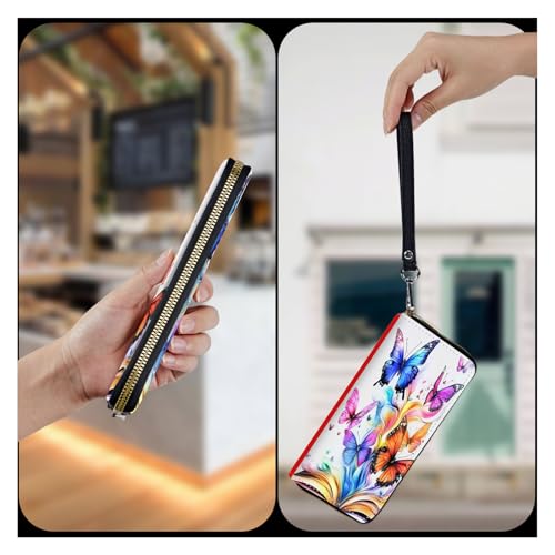 Wristlet Wallet for Women Teen Girls Womens Wallet RFID Blocking Credit Card Holder with Removable Wristlet,Leather Phone Wallet Clutch Large Capacity Ladies Travel Purs,Color butterflies4