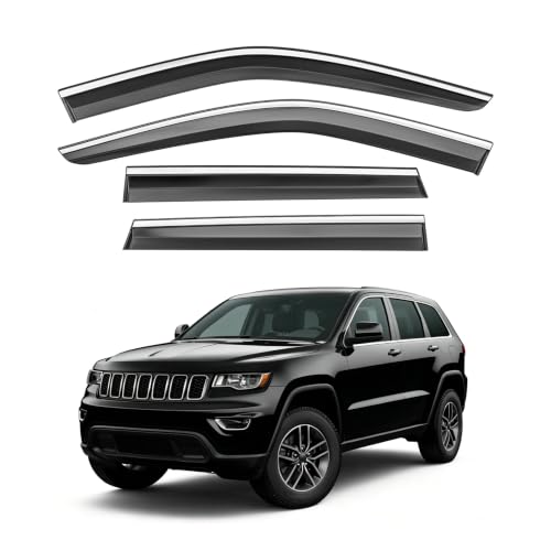 Image of Shatterproof Taped-On Window Deflectors for Jeep Grand Cherokee 2011-2021 with Chrome Trim, Rain Guards, Window Visors for Car, Vent Deflector, 4pcs