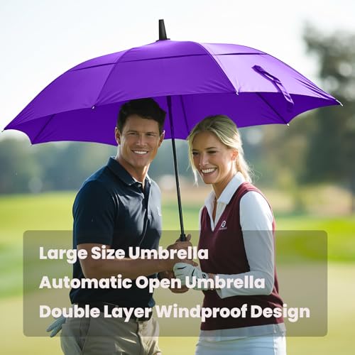 Image of MRTLLOA Automatic Open Golf Umbrella, 62 /68 Inch Extra-Large Oversized Double Canopy Vented Windproof Waterproof Stick Rain Golf Umbrellas for Men and Women