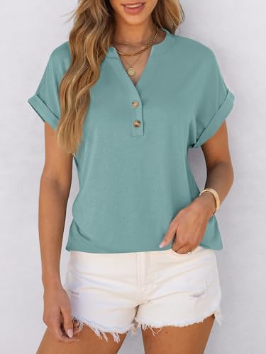 Image of ANRABESS Womens Short Sleeve Henley Tops V Neck Dressy Casual Blouses Summer Trendy Tee Shirts 2026 Vacation Fashion Clothes