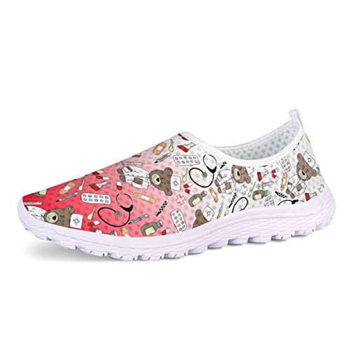 UOIMAG Red Cute Cartoon Krankenschwester Schuhe Flat Sneaker Schuhe Geschenk für Frauen Mädchen Casual Slip On Mesh Schuh 44EU