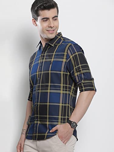 Image of THE INDIAN GARAGE CO Men Regular Fit Checkered Full Sleeves Cutaway Collar Casual Shirt