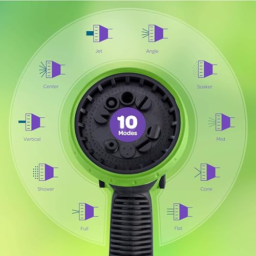 Image of Hose Nozzle [Green] Heavy Duty Hose Sprayer With 10 Adjustable Watering Patterns. Thumb Control Design, Comfortable Ergonomic Grip, Garden Hose Nozzle for Watering Plants & Lawns /Fun showers /Cleaning