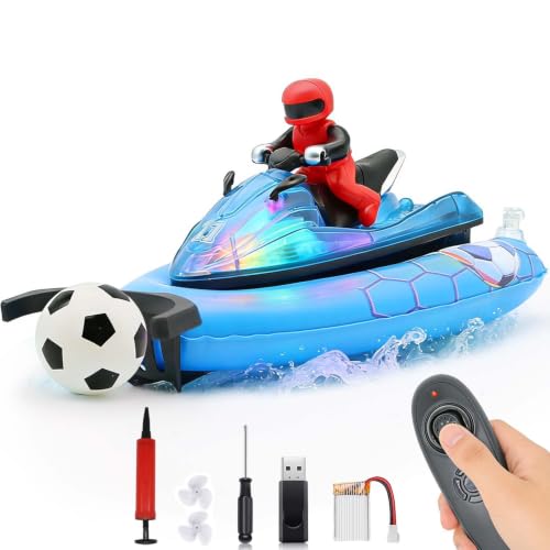 BuxxyBud Remote Control Boat for Pool with Inflatable Bumper Rechargeable Battery 700mah，Light Up & Water Spray RC Boat for Kids 8-12 Years Summer Water Toy Blue