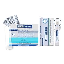 مجموعة العناية بالندبات النهائية من صفائح الندبات المصنوعة من السيليكون من Scarscience Medical Grade، 4 قطع، 7 بوصات وجل ندبات من السيليكون مع فرشاة بدون لمس