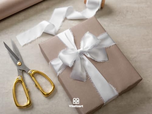 Vitalizart White Silk Satin Ribbon 1-1/2 inch x 15 Yard with Wooden Spool Off White Handmade Frayed Ribbons for Gift Wrapping Wedding Bridal Bouquets Holiday Decor by Vitalizart - Used condition - Image 4