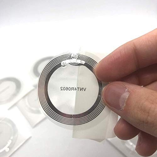 10 X NFC Tags | NXP Chip NTAG215 | Memoria de 504 Bytes | Etiquetas Redondas y Autoadhesivas Transparentes | Antena Ancha | Alta Potencia de escaneo | diseño Ultra Delgado Cover