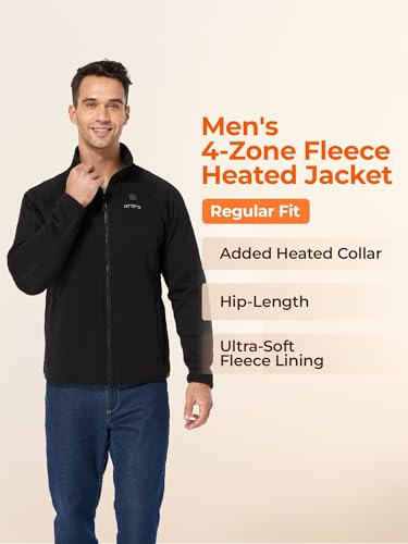 ORORO [Upgraded] Men's 4-Zone Fleece Heated Jacket with Heated Collar, Heating Fleece Jacket with Battery (Black, XL) - Thumbnail 7
