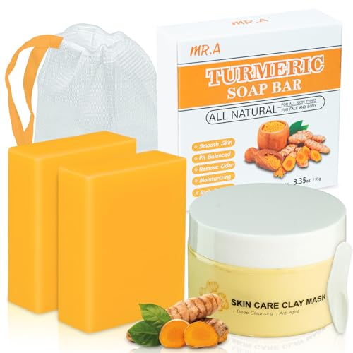 Mr.A Handmade Turmeric Soap Bar Turmeric Face Clay Mask Skincare Set, 1 Pack Vitamin C Facial Mask Overnight Face Mask For Pores cover