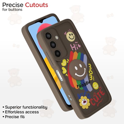 Image of Pikkme Back Cover for Samsung Galaxy M35 5G | Soft Silicone| Cute Rainbow Smile & 3D Cartoon Flower Design | Shockproof Raised Camera Protection Bumper Case (Brown)