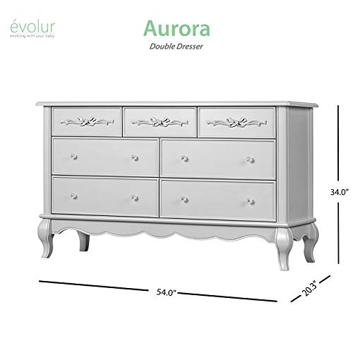Evolur Aurora 7 Drawer Double Dresser, Akoya Grey Pearl/ Silver Mist #TOP2