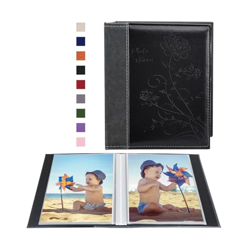 Artmag Photo Album 5x7 Clear Pages Pockets Leather Cover Slip Slide in Photo Album Book Holds 50 Vertical 5x7 Photos Picture Book for Wedding Family (Black)