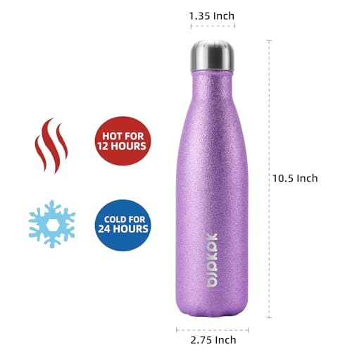 Image of BJPKPK Insulated Water Bottles 17oz Stainless Steel Sports Water Bottles Keep Cold for 24 Hours and Hot for 12 Hours,BPA Free,Glitter Purple