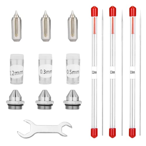 NEOECO 18 Pieces Airbrush Nozzle Cap Kit Airbrush Needle Replacement Parts with Wrench Airbrush Replacement Part for NEOECO SJ83 Airbrush Sprayer Accessories, 0.2/0.3/0.5 mm