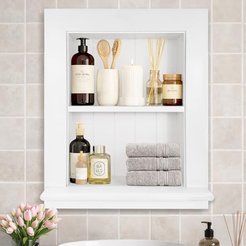 Royxen Bathroom Wall Cabinet with 2-Tier Shelves,Wooden Recessed Medicine Cabinet