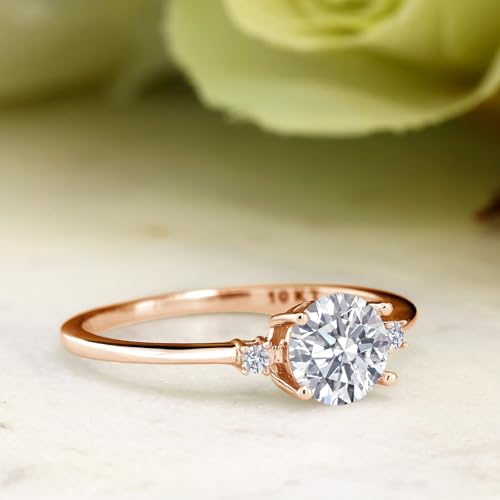 Gem Stone King 10K Rose Gold Lab Grown Diamond 3-Stone Engagement Ring For Women | 0.77 Cttw | Round 6MM and 1.5MM | Gemstone Birthstone | E-F Color | VVS-VS Clarity | Available in Size 5,6,7,8,94