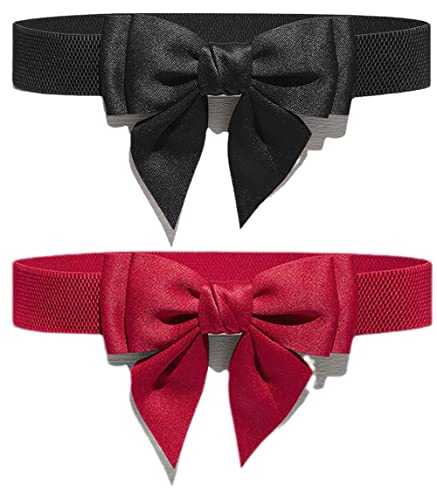 Women's Slim Cotton Bow Tie Waist Belt Full-Elastic Simple Elegant Girdle for Dresses