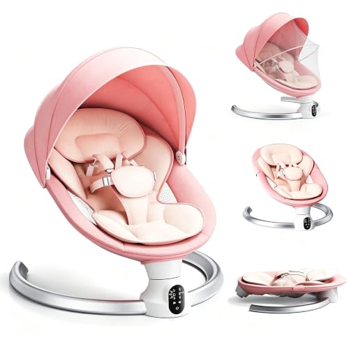 Ixdregan Hamacas Bebé Electrica - App Control Remoto Baby Bouncer, Hamaca Bebe Acolchado Suave Con 3 Temporizadores, 5 Velocidades De Columpio, 10 Músicas, Mecedora Bebe Bluetooth App Rosa