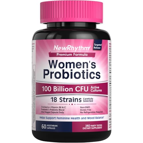 NewRhythm Probiotics for Women, P-5-P, Vitamin C & Organic Cranberry, 100 Billion CFU 18 Strains,...