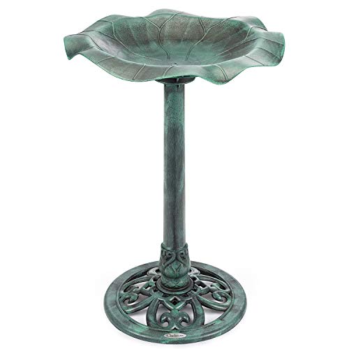 CHRISTOW Plastic Resin Bird Bath for Garden, Leaf Shaped Pedestal Birdbath, Traditional Style,...