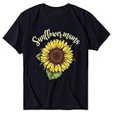 Tops T-Shirt Frauen Sonnenblume Cat Print Kurzarm Casual Tee (S,10Schwarz)