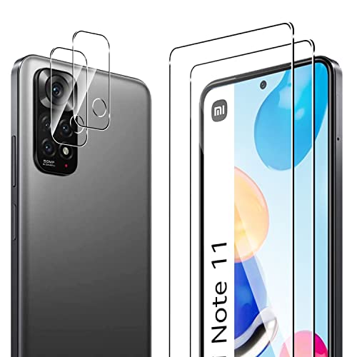 Yenwen-Verre-Trempe-Compatible-avec-Xiaomi-Redmi-Note-11-Contenir-2-Pieces-Film-Protection-ecran-et-2-Pieces-Camera-Arriere-Protecteur-Anti-Rayures-Durete-9H-Glass-Sans-Bulles