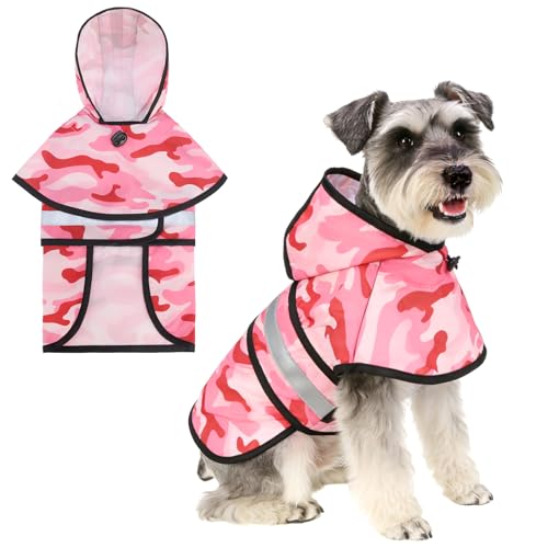 KOOLTAIL Dog Raincoat Hooded Slicker Poncho with Leash Hole, Rain Coat for Small Medium Dogs, Waterproof Doggie Rain Jacket with Reflective Strip, Adjustable Lightweight Puppy Rainwear,Pink Camo S by KOOLTAIL - Used condition - US$15.29