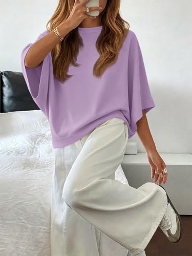 Image of Tankaneo Womens Oversized Batwing Short Sleeve T Shirts Summer Casual Round Neck Tunic Tops Loose Fit Basic Tees