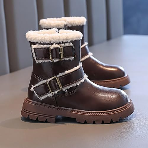 IWIHMIV Girls Cotton Boots Winter Short Boots with Side Zipper Soft Bottom Leather Ankle Booties for Toddler 5