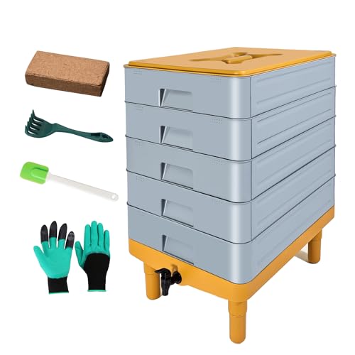 5-Tray Worm Composter,100L Worm Compost Bin for Vermicomposting Starter, Indoor & Outdoor Worm Farm Composting Bin, Worm Compost Bin for Recycling Food Waste