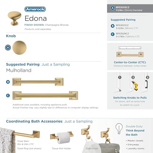 Image of Amerock 1-1 /4 inch Round Edona Champagne Bronze Cabinet Knob | Durable Zinc drawer knob and cabinet hardware, ideal for kitchen cabinets, bathroom vanities, dressers, and furniture