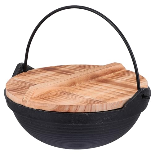 Toyvian Gusseisen Hängetopf Campingtopf Schmortopf 20cm Mit Holzdeckel Hochtemperaturbeständig Für Wanderkochen Picknick Outdoor