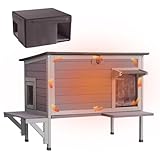 Aivituvin Cat House with Insulated Liner, Large Feral Cats Shelter, Weatherproof Cat Condos for Outdoor Indoor Cats (Grey, AIR91-L)