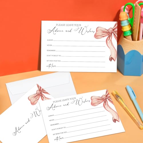 Zgogy Set Of 25 Wishes And Advice Cards, Pink Bow Fill-In Style Advice Cards For Bridal Shower Birthday Party Baby Shower Graduation, Well Wishes For The Mr And Mrs New Parents Baby -03 - Thumbnail 4