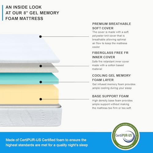 Image of Irvine Home Collection Full Adjustable Bed Base with 8 Inch Gel Memory Foam Sleep System - Dual Massage - USB Ports - Zero Gravity - Underbed Light - Wireless Remote - Zero Clearance