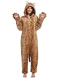 DKRUW Adult Onesie Pajamas Animal One Piece Leopard Cat Costume Halloween Cosplay for Women Men (Leopard Cat, Small)